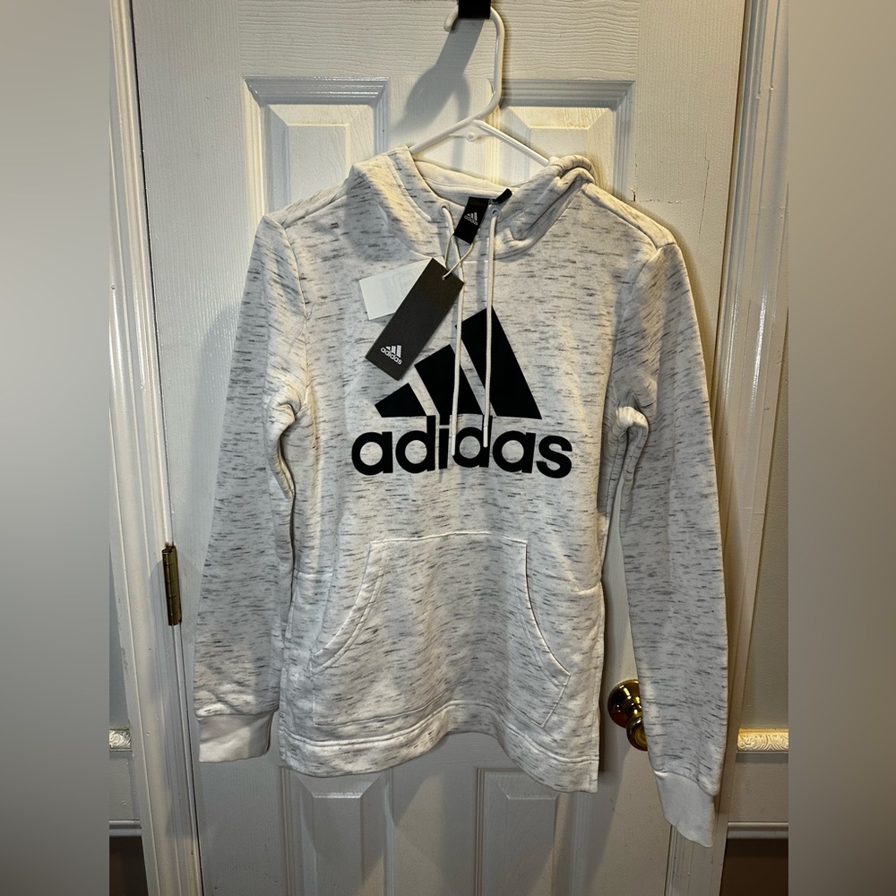 Adidas Women’s Hoody Heather Gray Pullover Sweatshirt‎ XS Logo Fleece Lined